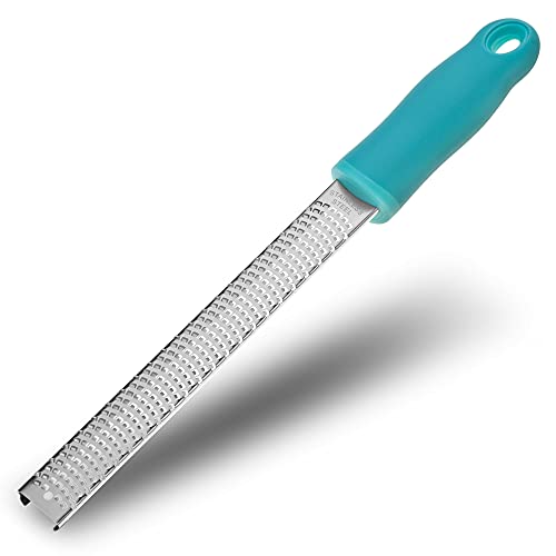 8-Inch Lemon Zester & Cheese Grater 18/8 Stainless Steel Citrus Zester for Lemon, Lime, Parmesan, Garlic & Ginger 8’’ Long Razor Sharp Blade, Ergonomic Non‑Slip Handle with Protective Cover, Blue - color: B-Blue