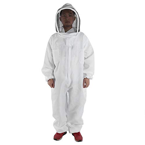 Anti Sting Bee Suit Full Body Beekeeping Suit with Long Sleeves Gloves and Removable Veiled Hat Honey Harvest Overall Beekeeper Halloween Costume Gardening Backyard Hooded, White, L, XL, XXL - size: L for Height:165-175cm
