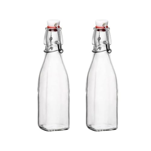 Bormioli Rocco Swing Top Glass Bottle (Set of 2) - 8.5 oz Kitchen Containers with Airtight Seal, Ideal for Homemade Dressings, Syrups, Infused Oils, Small-Batch Beverages - Glassware for Kitchen - size: 8.5 Oz.