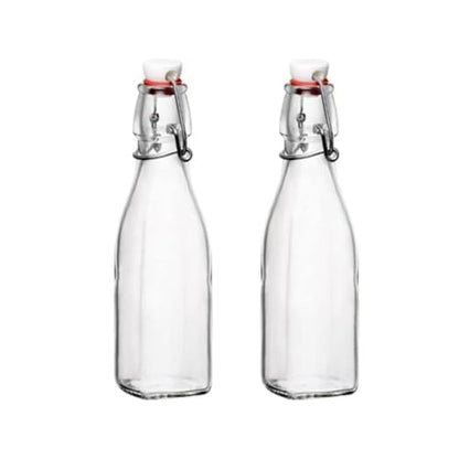 Bormioli Rocco Swing Top Glass Bottle (Set of 2) - 8.5 oz Kitchen Containers with Airtight Seal, Ideal for Homemade Dressings, Syrups, Infused Oils, Small-Batch Beverages - Glassware for Kitchen - size: 8.5 Oz.