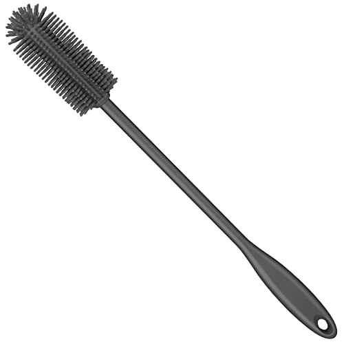 Silicone Bottle Brush, Water Bottle Cleaner Brush with Long Handle, Perfect for Cleaning Narrow Neck Containers, Vacuum Sports Bottle, Tumblers, Flask, Glassware (1 Pack, Charcoal) - color: Charcoal
