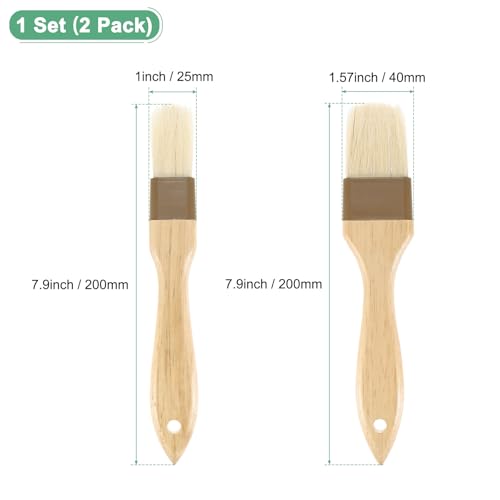 M METERXITY 1-Set Pastry Brush, Wooden Handle Natural Bristle Basting BBQ Oil Brush for Cooking/Barbecue/Kitchen [1 & 1.6 Inch]