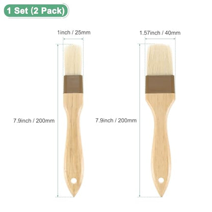 M METERXITY 1-Set Pastry Brush, Wooden Handle Natural Bristle Basting BBQ Oil Brush for Cooking/Barbecue/Kitchen [1 & 1.6 Inch]