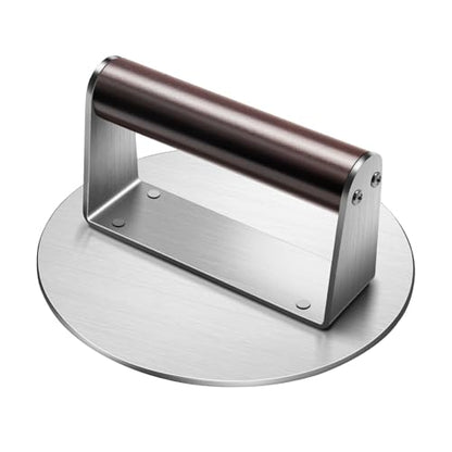 Stainless Steel Burger Press, 6.3" NonStick Hamburger Smasher Tool & Grill Press, 1.32lbs Grill Press with Wood Handle for Blackstone Camp Chef Pitboss Weber Griddle Grills(Round) - size: 6.3inch