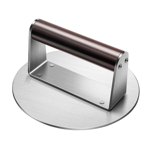 Stainless Steel Burger Press, 6.3" NonStick Hamburger Smasher Tool & Grill Press, 1.32lbs Grill Press with Wood Handle for Blackstone Camp Chef Pitboss Weber Griddle Grills(Round) - size: 6.3inch