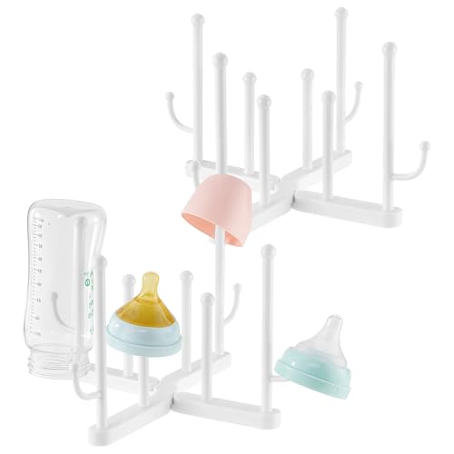 2 Pcs Collapsible Bottle Drying Rack, Multi-Functional Plastic Water Bottle Drainer for 8 Cups, Foldable Cup Drying Rack Counter Organizer for Kitchen, Office