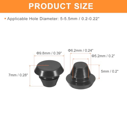 uxcell 25Pcs Silicone Plugs, Rubber Round Snap in Locking Hole Plugs for 5-5.5mm Hole, Hole Stoppers Waterproof Hole Plug for Metal Tube, Furniture End Caps Inserts, Black - size: 5-5.5mm