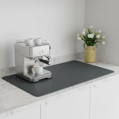 Dish Drying Mat Super Absorbent – 24" x 16" Coffee Mat for Countertops – Non-Slip Drying Mat for Kitchen Counter – Easy to Clean Water Absorbent Mat – Large Dish Drying Mats (Dark Gray) - color: Dark Gray, size: 24" x 16"