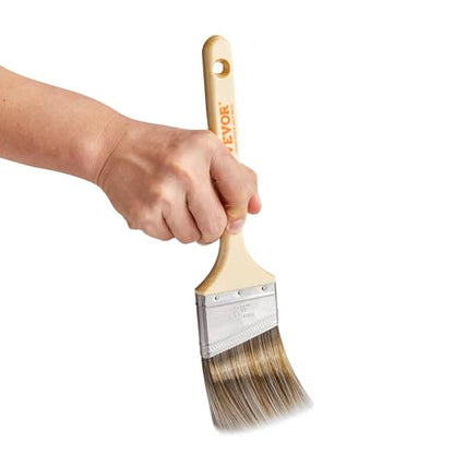 VEVOR Paint Brushes, 12 Piece Angle Paint Brush, Treated Wood Handle, Paint Brush Set for All Latex and Oil Paints & Stains, Wood Stain Brushes for Cabinets, Walls, Fences, Interior & Exterior Use - size: 12 PCS, style: Paint Brush