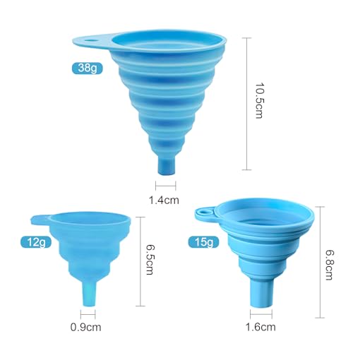 Kitchen Funnel Set 3 Pack, Small Medium Large, Kitchen Accessories Foldable Silicone Collapsible Funnels for Filling Water Bottle Liquid Transfer, Blue - color: 3 Blue
