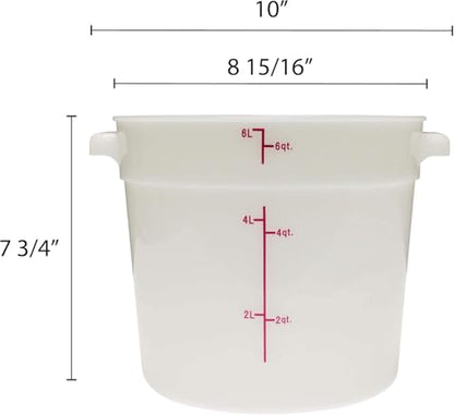 TrueCraftware- 6 Quart White Round Food Storage Container Polypropylene- Commercial Reusable Food Container Canister with Measurement Markings for Meal Prep Pantry Kitchen - size: 6 Quart