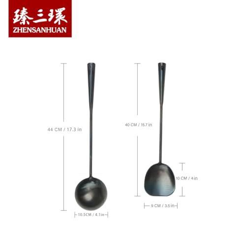 ZhenSanHuan Chinese Traditional HandMade Iron Spatula & Ladle Wok Tool Set,Long wok utensils (Ladle and Spatula Set) - size: 40CM/15.7'', style: Ladle and Spatula Set