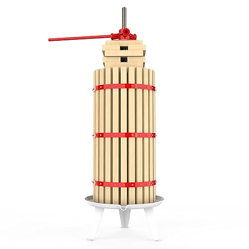 7.9 Gallon Fruit and Wine Press, Manual Cider Juice Maker with Solid Beech Wood Basket & Heavy-Duty Stand for Apples, Grapes, Berries - color: Red, size: 7.9 Gallon