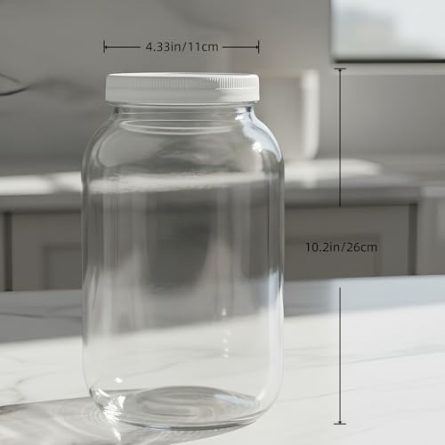 1 Gallon Glass Jars with White Lid 2 Pcs,128oz Extra Wide Mouth(11cm/4.33in) Glass Storage Jars, Plastic Lids with Silicone Rings, for Food Storage,Curing, Fermentation and Preservation