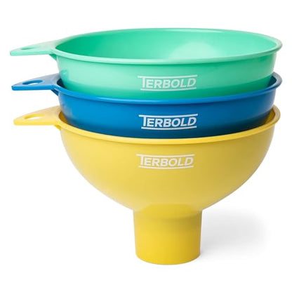 3pc Wide Mouth Canning Funnels for Filling Bottles and Mason Jars | Large Spout Quick Fill Food Grade Plastic Funnels for Kitchen Use (Blue, Green, Yellow) - color: Multicolor