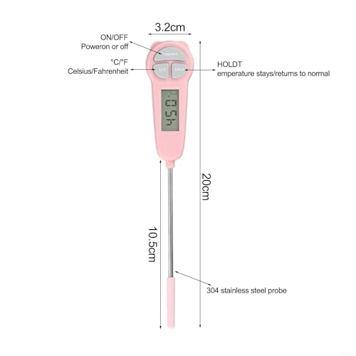 Digital Food Thermometer for Cooking, Baking, Candy, Meat & Baby Food - Read Kitchen Tool with Food-Safe Probe, Pink or Green(Pink)