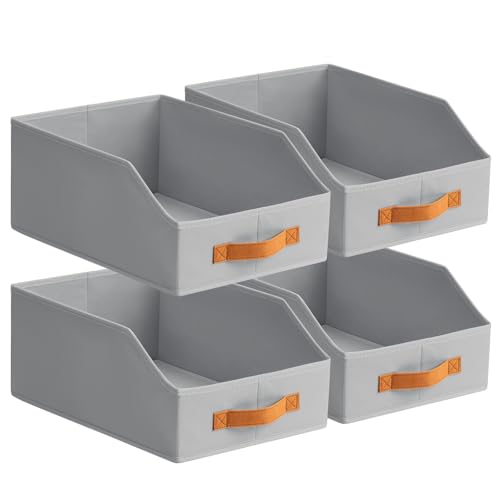Homsorout Fabric Storage Bins for Organizing - 4 Pack Large Trapezoid Collapsible Storage Bins with Front Handle, Closet Organizers and Storage for Bedroom, Home Shelves, Small Spaces, Grey - color: Grey, size: 4 Pack