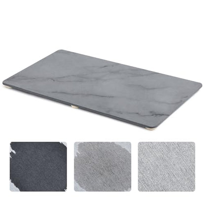 1 Pcs 32" x 18" Extra Large Stone Dish Drying Mat for Kitchen Counter Marble Diatomaceous Earth Mat with Wooden Feet Absorbent Quick Dry for Pot Dishes Bottles Cups Bottles Tableware