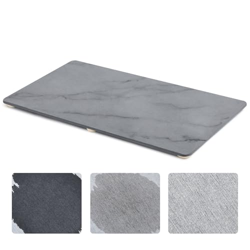 1 Pcs 32" x 18" Extra Large Stone Dish Drying Mat for Kitchen Counter Marble Diatomaceous Earth Mat with Wooden Feet Absorbent Quick Dry for Pot Dishes Bottles Cups Bottles Tableware