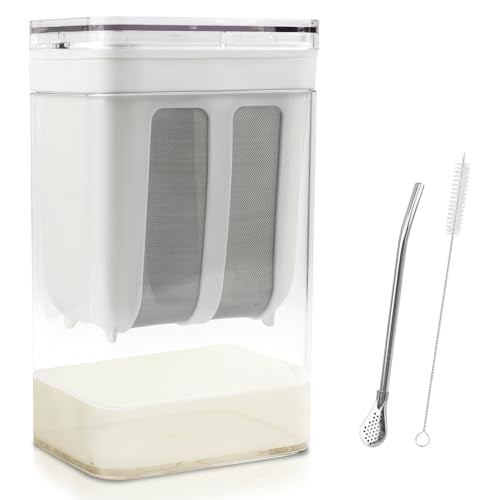 Greek Yogurt Strainer 1800ML, Reusable with Stainless Steel Fine Mesh Bag & Lid, Whey Separator for Yogurt, Soybean Milk, Nut Milk (1800ml) - size: 1800ml