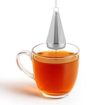 Cone Tea Infusers for Loose Leaf Tea, 304 Stainless Steel Tea Strainer Fine Mesh, 1.8” x 3” Loose Leaf Tea Steeper with a Drip Tray