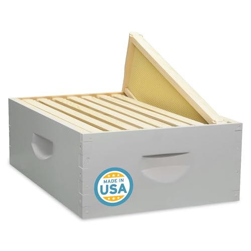 Mann Lake 8-Frame Medium Super Kit, Fully Assembled 6⅝" Super Box with 8 Durable Frames & Beeswax-Coated Plastic Foundation for Honey Storage, Beekeeping and Hive Expansion, Made in USA, Painted - color: Painted Deep Hive Kit