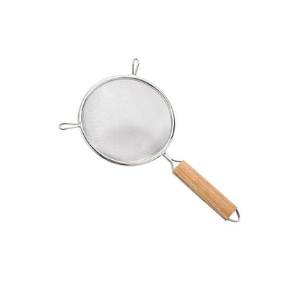 Strainer with Single Fine Mesh, 5.5-Inch Diameter, Small, Stainless Steel, Tan,Silver - size: S Double-handled