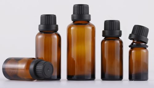50Pack Set 20ML Amber Glass Bottle with Orifice Reducer and Cap Small Essential Oil Vials (20ML) - size: 20ML