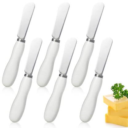 Stainless Steel Butter Knife Spreader with Handle for Kitchen,6 Pack,White | Cheese Knives Set with Porcelain Handle,Dishwasher Safe, for Soft & Hard Cheese, Jam, Cold Butter - style: 6Pack