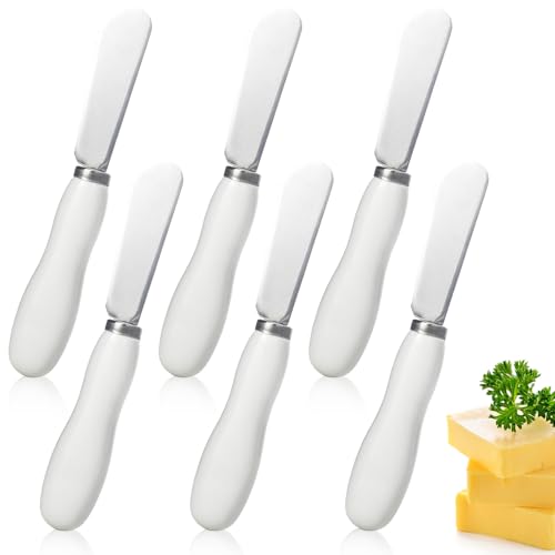 Stainless Steel Butter Knife Spreader with Handle for Kitchen,6 Pack,White | Cheese Knives Set with Porcelain Handle,Dishwasher Safe, for Soft & Hard Cheese, Jam, Cold Butter - style: 6Pack