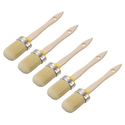 uxcell 5 Pcs Wax Paint Brushes, 2 x 1.5 Inch Chalk Stencil Brush, Oval PET Fiber Bristle with Wood Handle, Painting Tool for Furniture DIY Home Decor Art Crafts, Yellow - size: 2 x 1.5 Inch