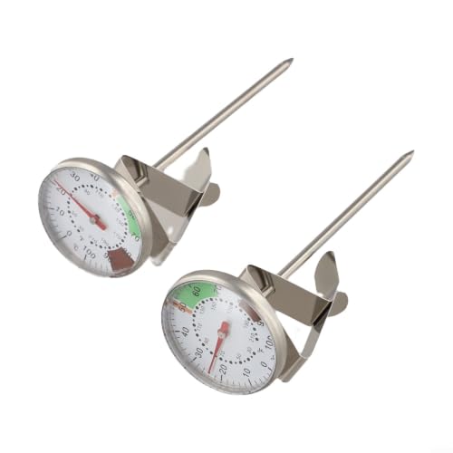 Stainless Steel Milk Frothing Thermometer 2 Pieces, Professional Coffee Thermometer with Clear for dial and Clip for Barista, for latte, for cappuccino, 30 to 210 Degrees F