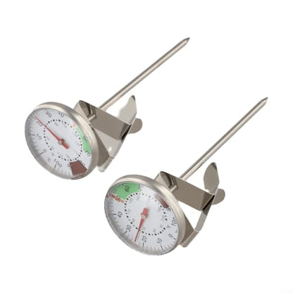 Stainless Steel Milk Frothing Thermometer 2 Pieces, Professional Coffee Thermometer with Clear for dial and Clip for Barista, for latte, for cappuccino, 30 to 210 Degrees F