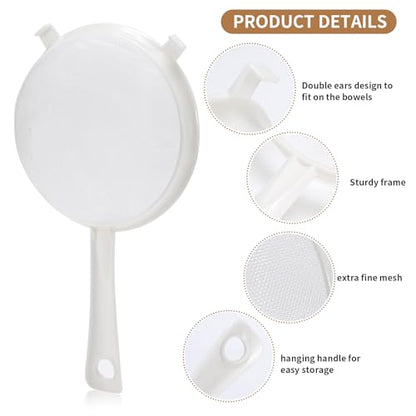 Luckyiren Kefir Strainer Set, 3-Size Plastic Non-Metal Sieve with Fine Mesh | Colander Sifter for Kefir Grains, Milk Kefir, Water Kefir & Kombucha & Quinoa - Durable, Food Grade & Easy Clean - color: White