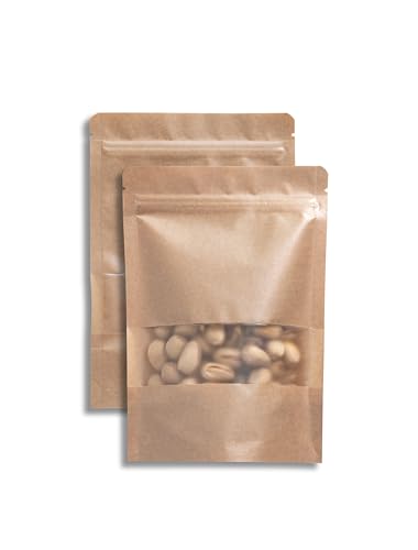24/7 Bags- 200 Pack, Kraft Paper Stand Up Pouch Bag- 5.5" x 7.8", Resealable Zip-Lock with Front Window, Zero BPA, Easy Tear Notch, Self Stand Up, Food Grade Interior Coating - size: 5.5"x7.8"-200 Count