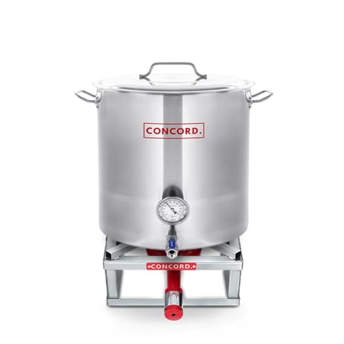 CONCORD Stainless Steel 30 QT Home Brew Kettle Stock Pot + CONCORD 12" THE BLOCK BURNER in Stainless Steel, 100,000 BTU Single Propane Stove