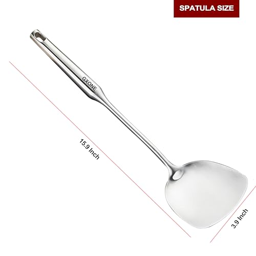 Wok Spatula Stainless Steel, Wide Metal Spatula with Hollow Long Handle Wok Utensils,Silver/14.7Inch - style: Wok Spatula