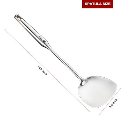 Wok Spatula Stainless Steel, Wide Metal Spatula with Hollow Long Handle Wok Utensils,Silver/14.7Inch - style: Wok Spatula