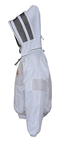 Beekeeping Jacket Ventilated Cotton with Mesh Pocket – Safety Fencing Bee Suit with Veil & Carrying Bag (BP-201-White)-L - size: L