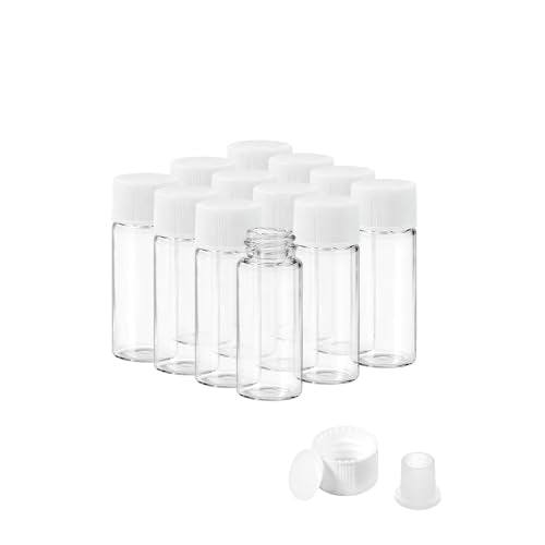 4ml Clear Glass Vials with Screw Caps and Plastic Stoppers, 1 Dram Small Liquid Sample Vial, Leak-Proof Vial, 12PCS(White Cap) - color: CLEAR, size: 4ml