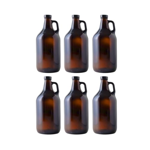 FastRack 1/2 Gallon Amber Growlers (Case of 6), 64oz, Brown with 6 Polyseal Caps - size: 6 Pack