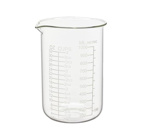 Ackers Etched Graduated Glass Measuring Cup - V-Shaped Spout- High Borosilicate Glass Measuring Cup for Kitchen or Dining, Easy to Read,1000 ML (32 Oz, 4 Cup) - size: 1000 ML (32 OZ, 4 Cup)
