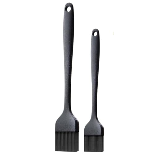 Silicone Pastry Brush, 2Pcs Kitchen Basting Brush for Baking Cooking Bbq Grill Spread Oil Butter Sauce - color: 10.2" Black+ 8.2" Black