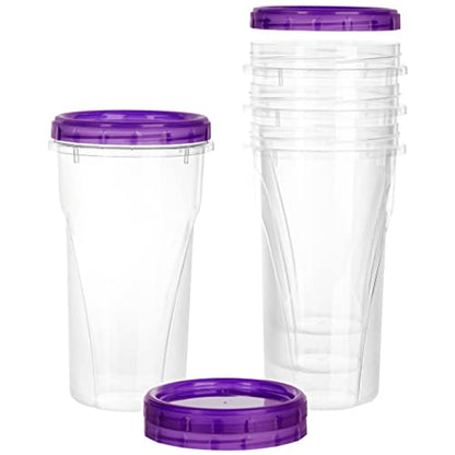 PLASTICPRO 48 Ounce Twist Top Deli Containers Clear bottom With Purple Top Twist on Lids Reusable, Stackable, Food Storage Freezer Container - color: Purple