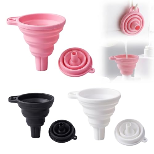 Kitchen Funnel Set 3 Pack, Food Grade Silicone Funnels for Filling Bottles (Pink+White+Black) - color: Pink+White+Black