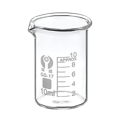 PATIKIL 10ml Low Form Glass Beaker, 3.3 Borosilicate Glass Graduated Printed Scale Measuring Cups with Spout for Kitchen Lab Liquids Transit Boiling - size: 10ml
