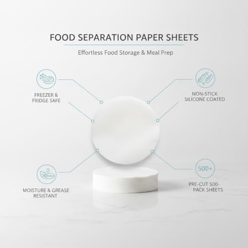 Food Separation Paper Sheets, Silicone Coated Parchment for Freezer Storage, Non-Stick Liner for Burgers Cheese and Baked Goods, Pre-Cut White Sheets, 500 Count (500-Pack) - size: 7.87 x 4.72 x 2.36 in