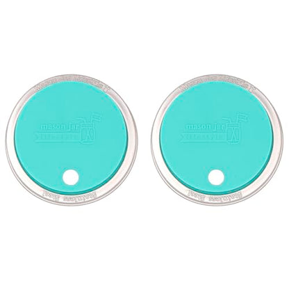 2 Pack, Aquamarine, Wide Mouth Silicone Straw Hole Tumbler and Fermentation Lids with Stainless Steel Bands by Mason Jar Lifestyle - color: Aquamarine, size: Wide Mouth