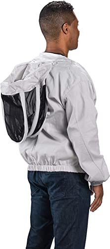 Bees & Co K74 Natural Cotton Beekeeper Jacket with Fencing Veil - color: Crystal White, size: Medium