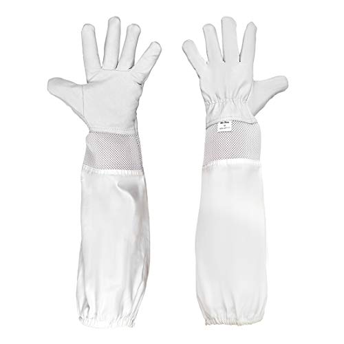 Beekeeping Supply Goatskin Leather Beekeeper Gloves with Vent Long Canvas Sleeve & Elastic Cuff XL